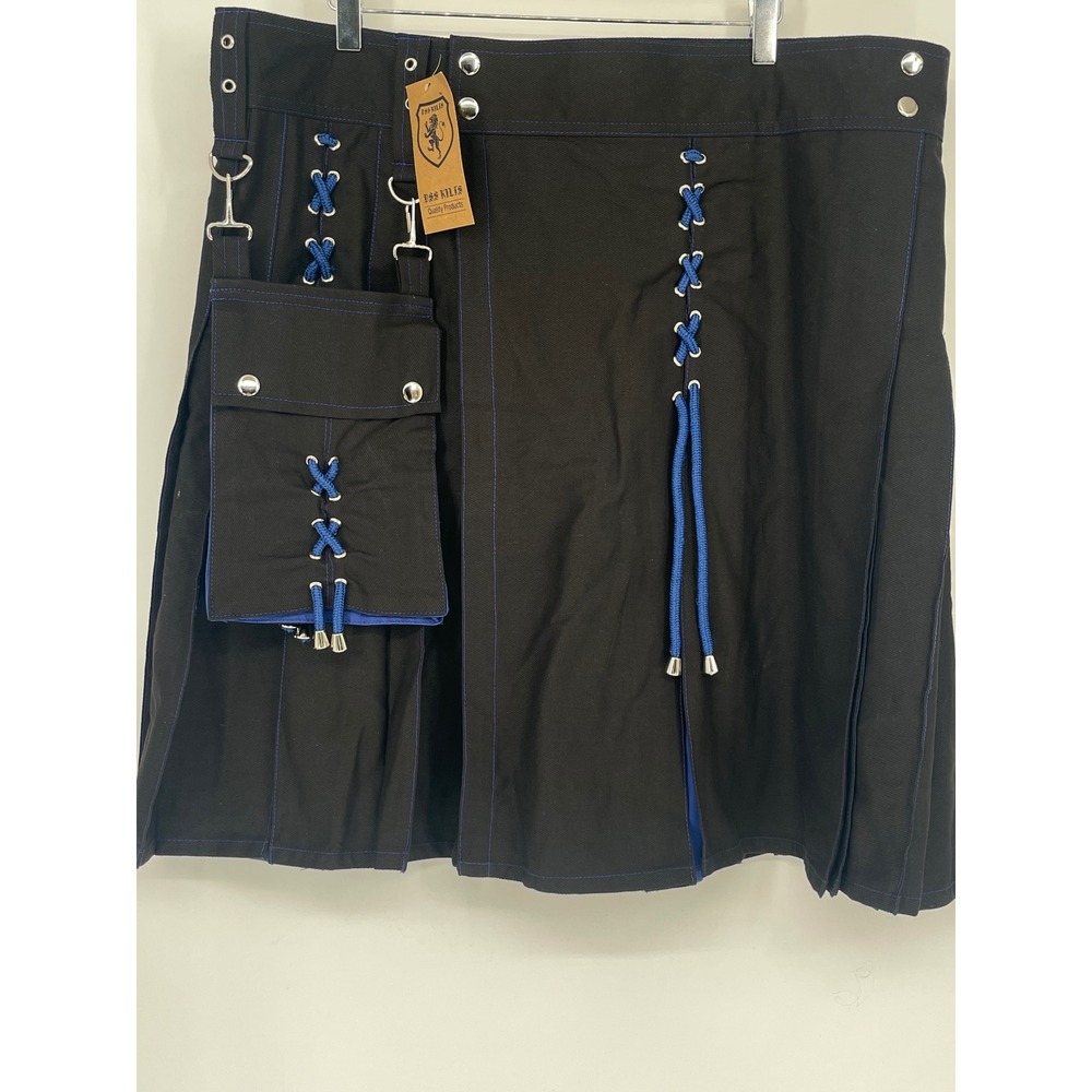 DSS Kilts Black Utility Kilt Blue Contrast Stitching Lace Up Tactical Size 44